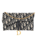 CHRISTIAN DIOR Oblique Saddle Chain Long Wallet Blue.