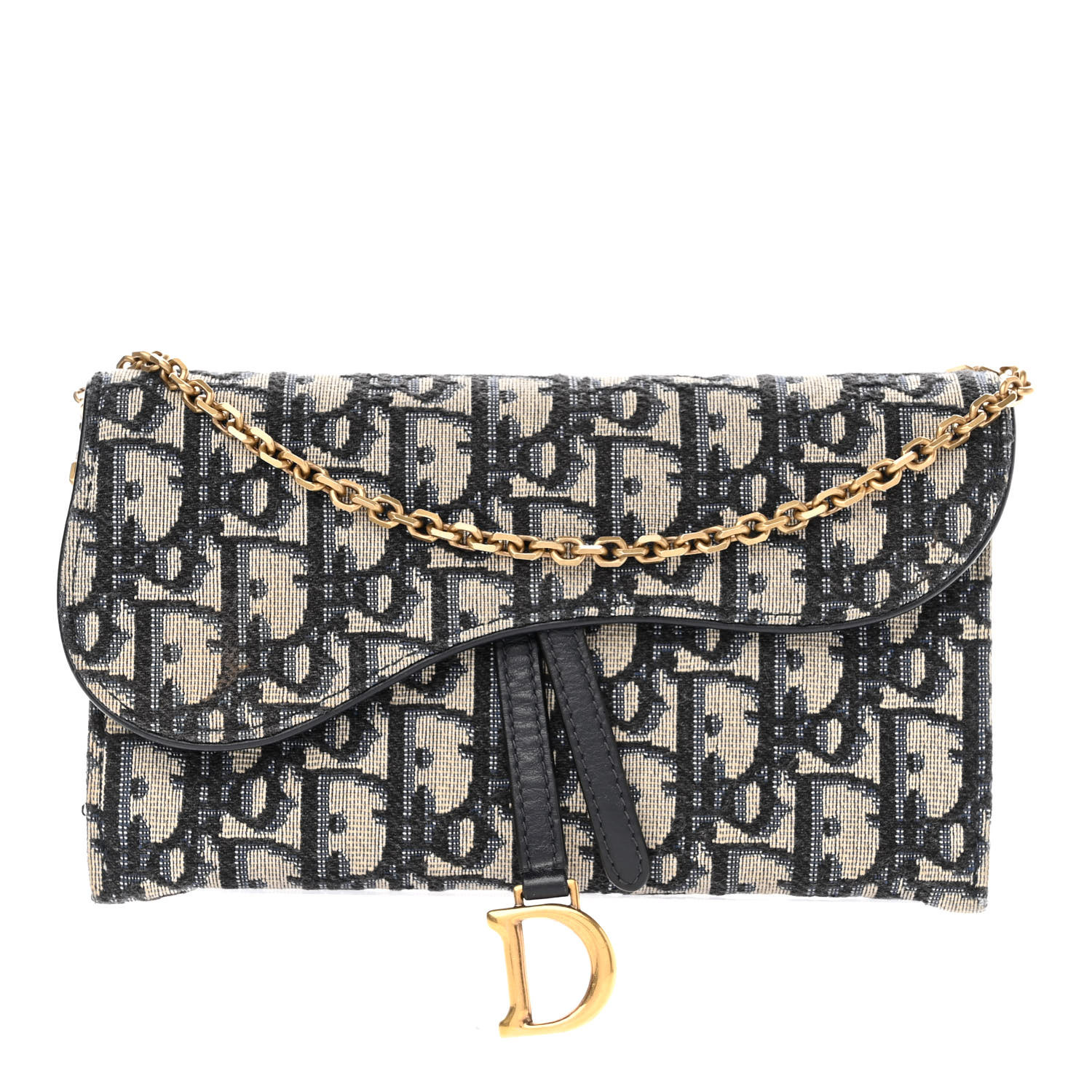 05888A5B-C4DF-8A70-26A0-F52F313C9A13-1 CHRISTIAN DIOR Oblique Saddle Chain Long Wallet Blue. - Image 1