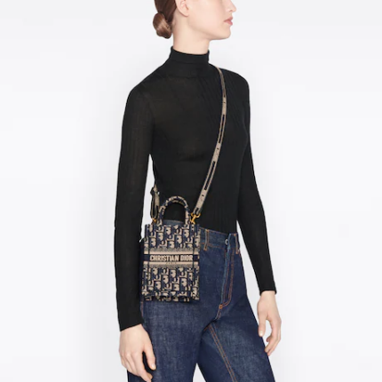 MINI DIOR BOOK TOTE PHONE BAG Blue Toile de (13 x 18 x 5 cm).