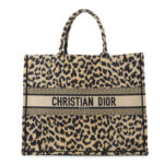 CHRISTIAN DIOR Canvas Mizza Large Leopard Book Tote Beige.