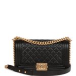 Medium Boy Bag Black Caviar Antique Gold Hardware. - Image 3