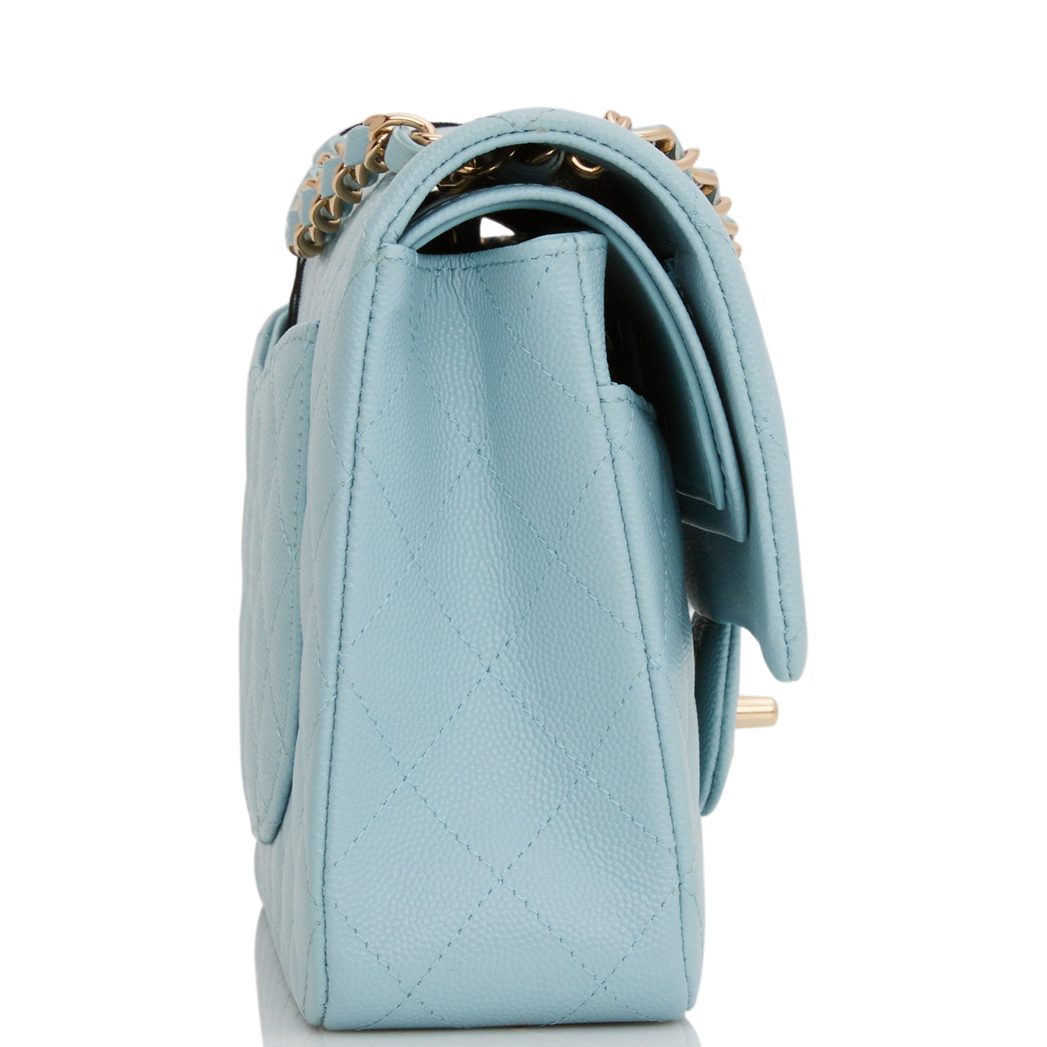 36993F48-3951-6ABB-7F3D-2C0769874DE8-1 Medium Classic Double Flap Bag Blue Quilted Caviar Light Gold Hardware. - Image 1