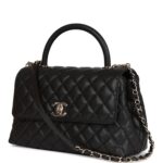 Small Coco Handle Flap Bag Black Caviar Light Gold Hardware. - Image 2