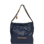 Large 22 Bag Navy Lambskin Antique Gold Hardware. - Image 2