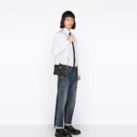 DIOR CARO ZIPPED POUCH WITH CHAIN Black.