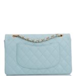 Medium Classic Double Flap Bag Blue Quilted Caviar Light Gold Hardware. - Image 5
