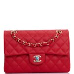 Small Classic Double Flap Red Caviar Light Gold Hardware. - Image 8