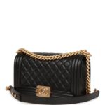 Medium Boy Bag Black Caviar Antique Gold Hardware. - Image 5